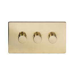 Soho Lighting Brushed Brass 3 Gang Intelligent Trailing Dimmer Switch Screwless 150W LED (300w Halogen/Incandescent)