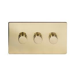 Soho Lighting Brushed Brass 3 Gang 2 -Way Intelligent Dimmer 150W LED (300w Halogen/Incandescent)