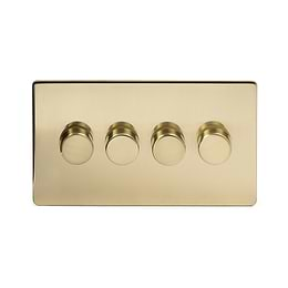 Soho Lighting Brushed Brass 4 Gang Intelligent Trailing Dimmer Switch Screwless 150W LED (300w Halogen/Incandescent)