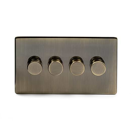 Soho Lighting Antique Brass 4 Gang Trailing Edge Dimmer Switch Screwless 150W LED (300w Halogen/Incandescent)