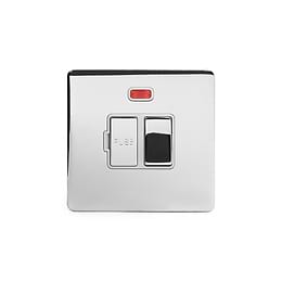 Polished chrome metal plate 13A Switched Fuse Connection Unit With Neon with White insert