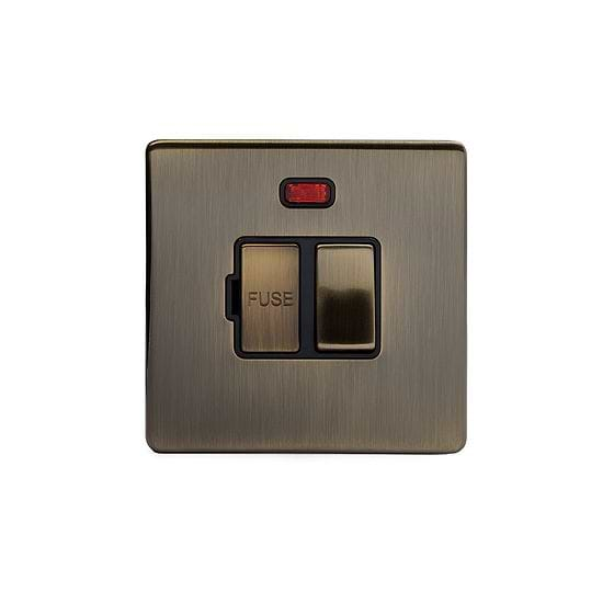 Soho Lighting Antique Brass Fused Connection Unit (FCU) Switched with Neon 13A DP Blk Ins Screwless