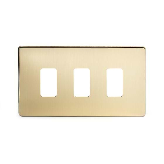 Soho Lighting Brushed Brass 3 Gang RM Rectangular Module Grid Switch Plate