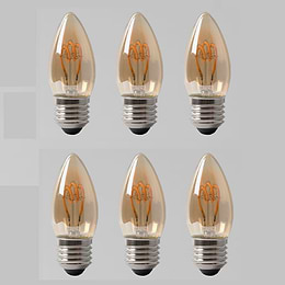 6 Pack - 2w E27 ES Vintage Edison Candle LED Light Bulb 1800K T-Spiral Filament Dimmable