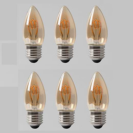 6 Pack - 2w E27 ES Vintage Edison Candle LED Light Bulb 1800K T-Spiral Filament Dimmable