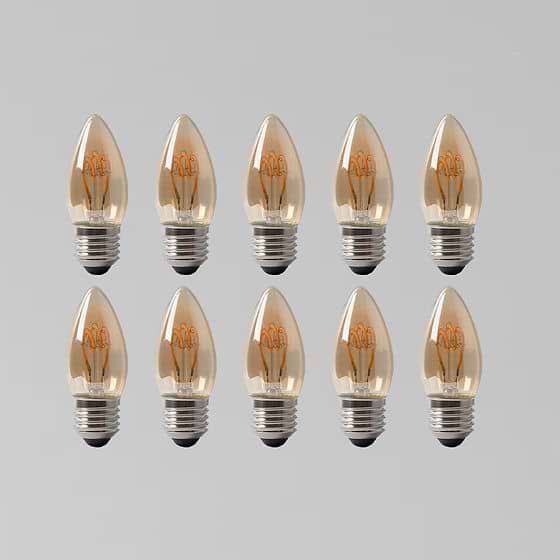 10 Pack - 2w E27 ES Vintage Edison Candle LED Light Bulb 1800K T-Spiral Filament Dimmable