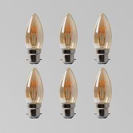 6 Pack - 2w B22 Vintage Edison Candle LED Light Bulb 1800K T-Spiral Filament Dimmable