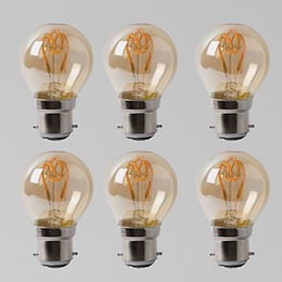 6 Pack - 2w B22 Vintage Edison Golf Ball LED Light Bulb 1800K T-Spiral Filament Dimmable