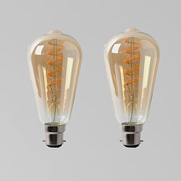 2 Pack - 4w B22 Vintage Edison ST64 LED Light Bulb 1800K Spiral Filament Teardrop Dimmable