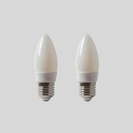 2 Pack - 4w E27 ES 3000K Opal Dimmable LED Candle Bulb with white plastic