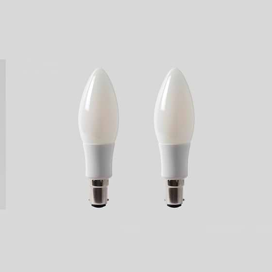 2 Pack - 4w B15 Small Bayonet 4100K Opal Dimmable LED Candle Bulb with white plastic