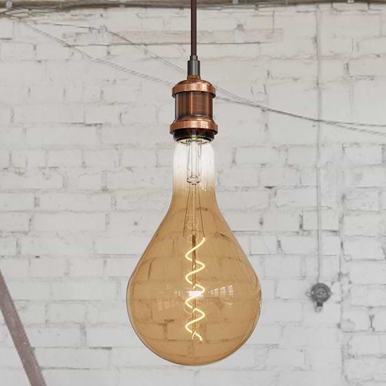 Soho Lighting Edison Antique Copper Pendant Bulb Holder With Round Dark Brown Cable