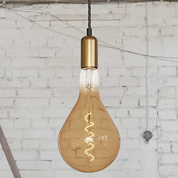 Soho Lighting Brass Bulb Holder Exposed Bulb Pendant Light With Twisted Black Cable