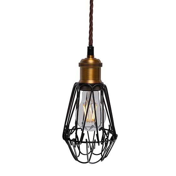 Denman Industrial Vintage Brass Caged Teardrop Pendant Light - Soho Lighting