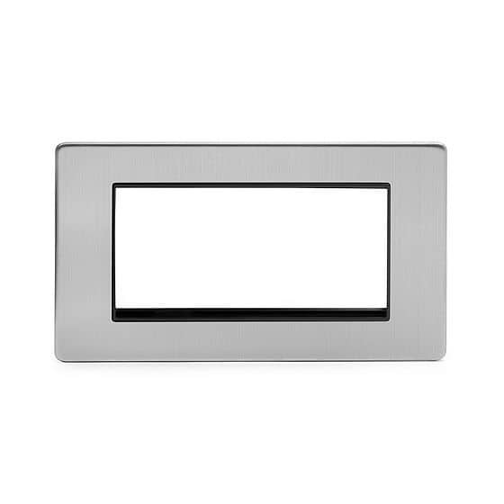 Soho Lighting Brushed Chrome Black Insert 4 x25mm EM-Euro Module Faceplate