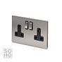 Soho Lighting Brushed Chrome 2 Gang DP Socket Black Ins 13A Screwless