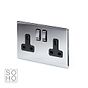 Soho Lighting Polished Chrome 2 Gang DP Socket Black Ins 13A Screwless