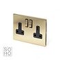 Soho Lighting Brushed Brass 2 Gang Socket 13A Double Pole Black Inserts