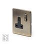 Soho Lighting Antique Brass 1 Gang Socket Black Insert 13A Double Pole