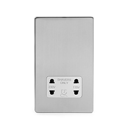 Brushed Chrome 1 Gang Shaver Socket with white Insert