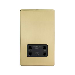 24k Brushed Brass 1 Gang Shaver Socket with Black Insert