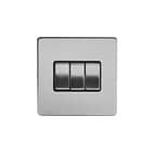 Brushed Chrome 3 Gang 2 Way Switch with Black Insert