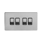 Brushed Chrome 4 Gang 2 Way Switch with Black Insert