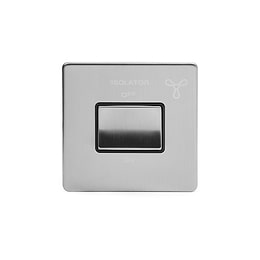 Brushed Chrome 1 Gang 1 way Fan Isolator Switch with Black Insert