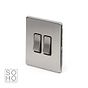 Soho Lighting Brushed Chrome 2 Gang Intermediate Switch Black Ins 10A Screwless