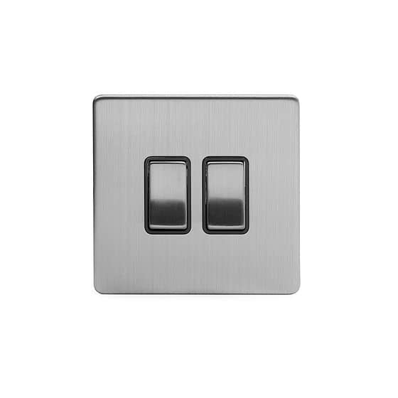 Soho Lighting Brushed Chrome 2 Gang Intermediate Switch Black Ins 10A Screwless