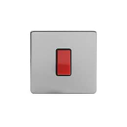 Brushed Chrome 45A 1 Gang Double Pole Switch, Single Plate