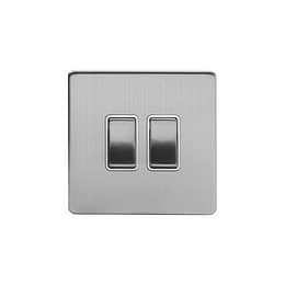 Brushed Chrome 10A 2 Gang 2 Way Switch With White insert