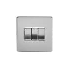 Brushed Chrome 10A 3 Gang 2 Way Switch With White insert