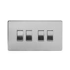 Brushed Chrome 10A 4 Gang 2 Way Switch With White insert