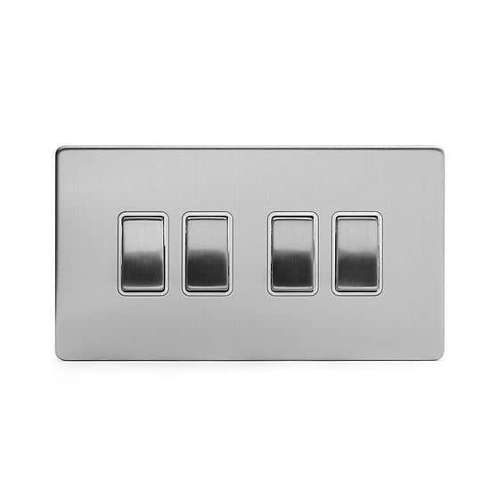 Soho Lighting Brushed Chrome 4 Gang 2 Way 10A Light Switch Wht Ins Screwless