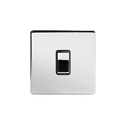 Polished Chrome Light Switches Black Inserts | 10A 1 Gang 2 Way Switch