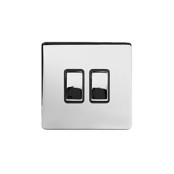 Soho Lighting Polished Chrome 2 Gang 2 Way 10A Light Switch Blk Ins Screwless