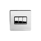 Polished Chrome 3 Gang Light Switch | 3 Gang 2 Way Switch Black Insert