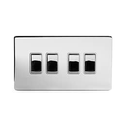 Polished Chrome 10A 4 Gang 2 Way Switch With White insert