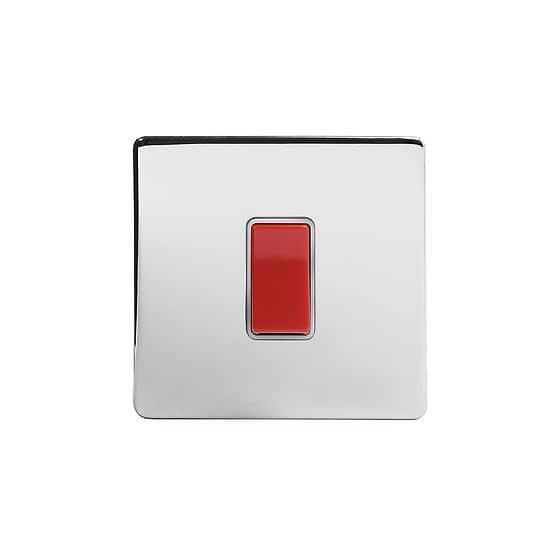 Soho Lighting Polished Chrome 45A 1 Gang Double Pole Switch Single Plate Wht Ins Screwless