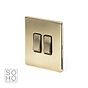 Soho Lighting Brushed Brass 2 Gang 2 Way 10A Light Switch Blk Ins Screwless