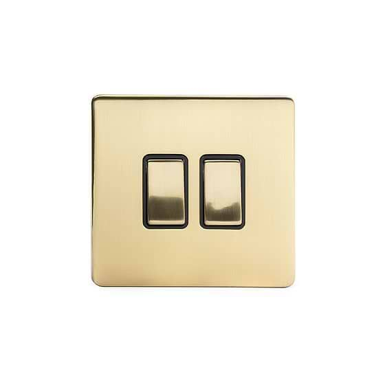 Soho Lighting Brushed Brass 2 Gang 2 Way 10A Light Switch Blk Ins Screwless