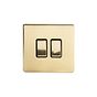 Soho Lighting Brushed Brass 2 Gang 2 Way 10A Light Switch Blk Ins Screwless