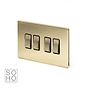 Soho Lighting Brushed Brass 4 Gang 2 Way 10A Light Switch Blk Ins Screwless