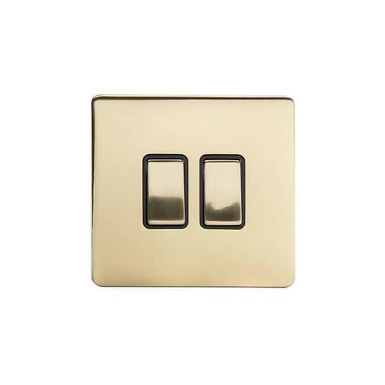 Soho Lighting Brushed Brass 2 Gang Intermediate Switch Black Ins 10A Screwless