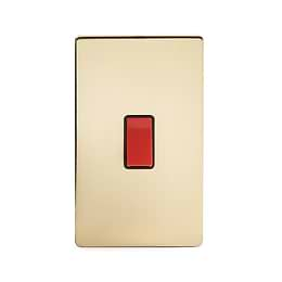 24k Brushed Brass 45A 1 Gang Double Pole Switch, Large Plate