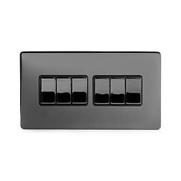 Black Nickel 6 Gang 2 Way Switch with Black Insert