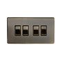 Soho Lighting Antique Brass 4 Gang 2 Way 10A Light Switch Blk Ins Screwless