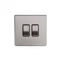 Brushed Chrome 10A 2 Gang 2 Way Switch with Black Insert