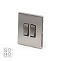 Brushed Chrome 10A 2 Gang 2 Way Switch with Black Insert Screwless